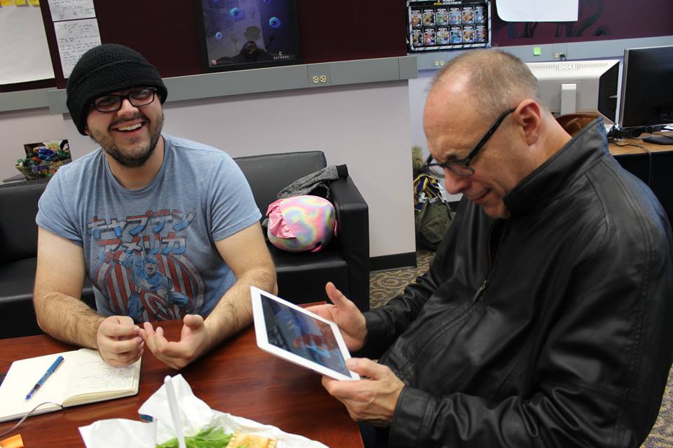 Back at the ETC, we invited Ralph Vituccio to stop by our project room to play the current version of our game. At least Julian looks like he's enjoying himself, perhaps at Ralph's expense.