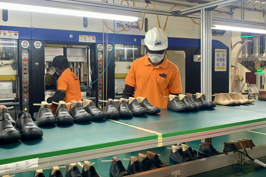 The shoes Johnson designed, manufactured at the World Shoe Fund Factory in Ghana