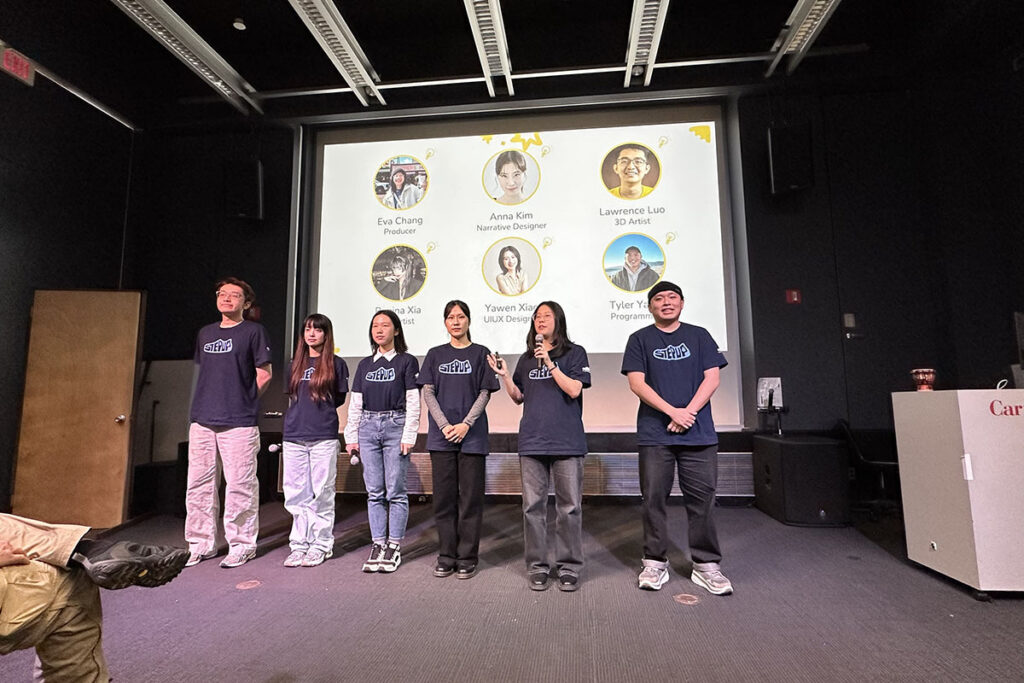 The StepUp team (from L to R: Lawrence Luo, Regina Xia, Yawan Xiao, Anna Kim, Eva Chang, Tyler Wang) at their final presentation