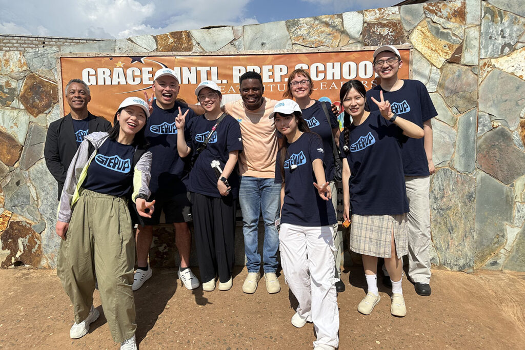 The StepUp team, including project advisors Charles Johnson and Heather Kelley, at Grace International Preparatory School in Accra, Ghana