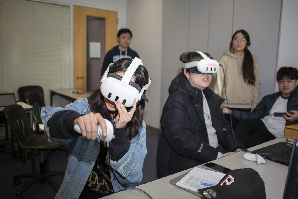 People trying out Moonrover’s VR experience on Playtesting Day