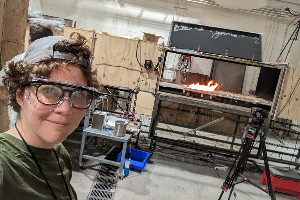 Johns in a fire experiment lab 